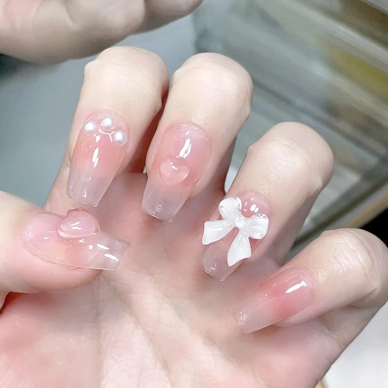 【少女心】元气少女短款学生纯欲粉嫩腮红蝴蝶结可拆卸纯手工穿戴甲