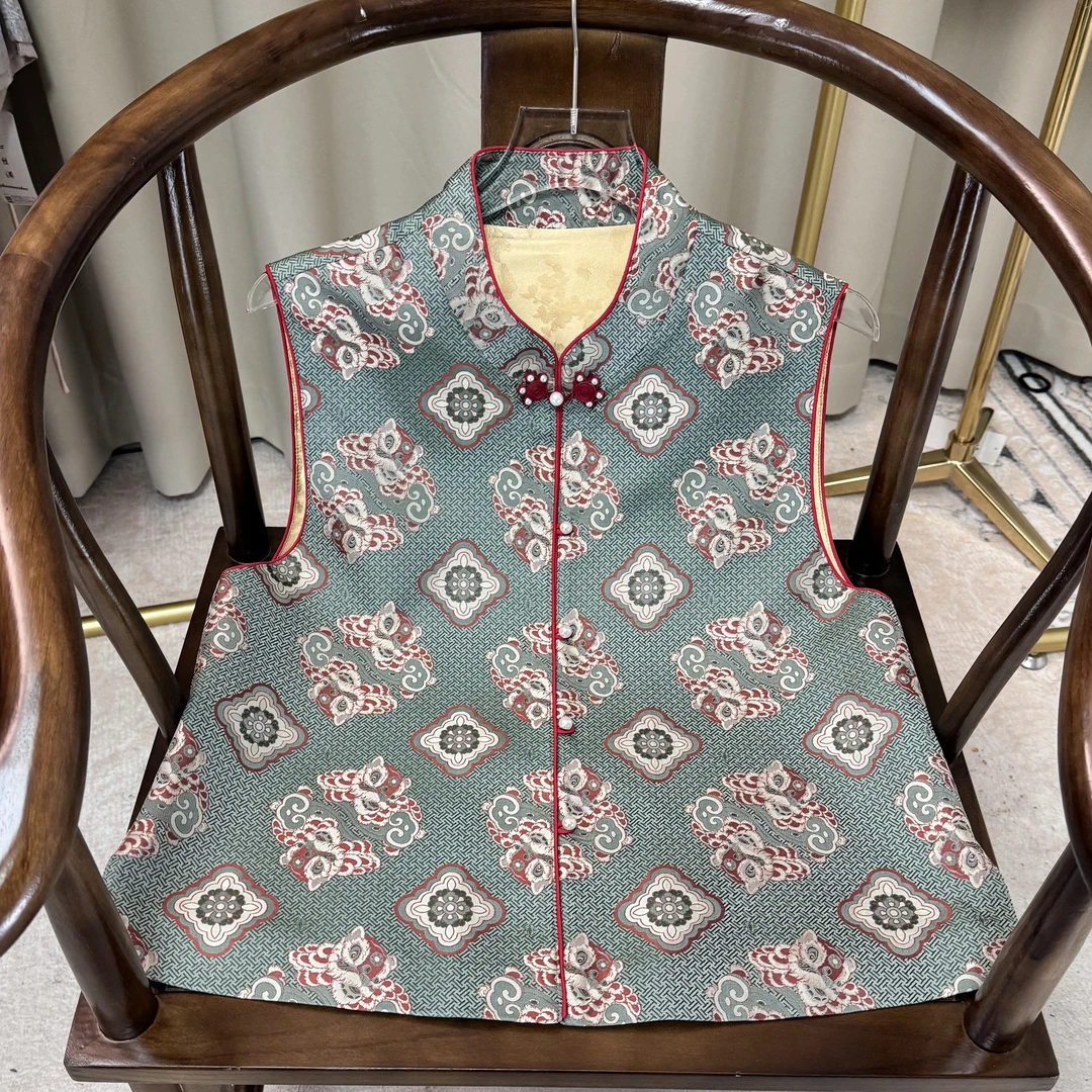 【狮狮如意二代】钱小萍新中式马甲国风宋锦上衣百搭春秋时尚潮气质