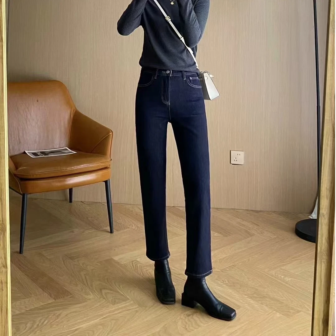 JR-清默认瑕疵NO退换！德绒牛仔！冬季女士防掉色植绒法棍裤，9517