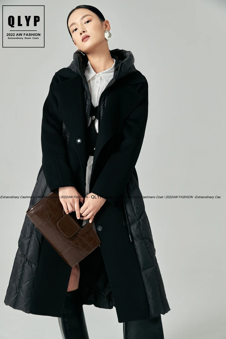 【8908】高端时尚拼接毛呢大衣秋冬【以直播间显示为准】