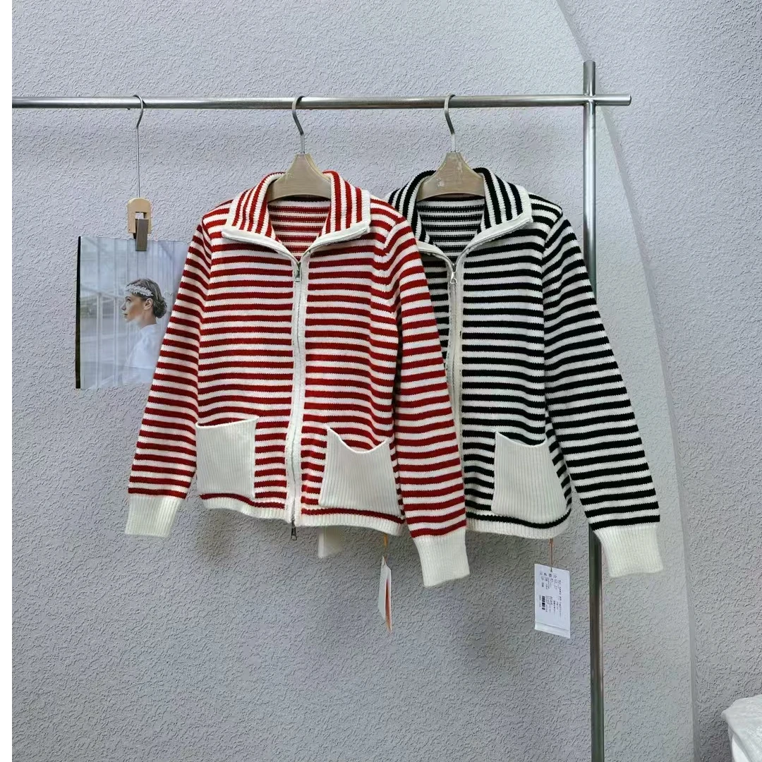 【1869】杰西歌弟家高领条纹开衫毛衣秋冬【与直播间过款为准】