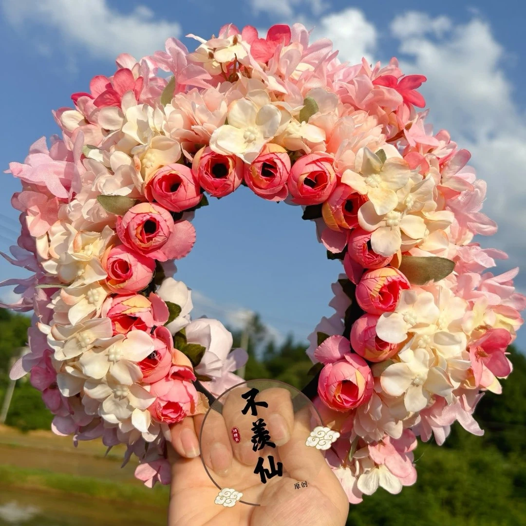 双面泉州浔埔女簪花头饰民族发箍绢花立体古风写真汉服手工花发饰