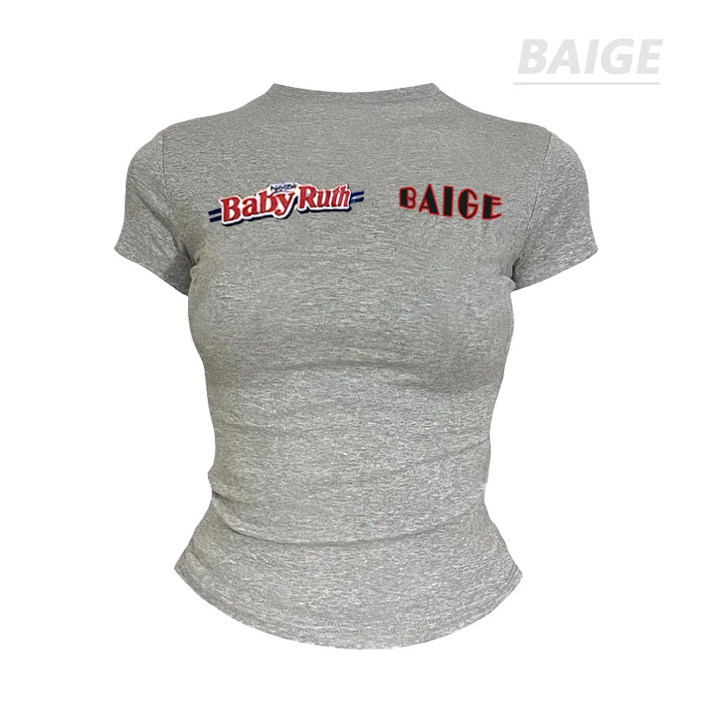 字母毕业季美式圆领正肩ol短袖t恤女夏新款夏季修身收腰辣妹短款