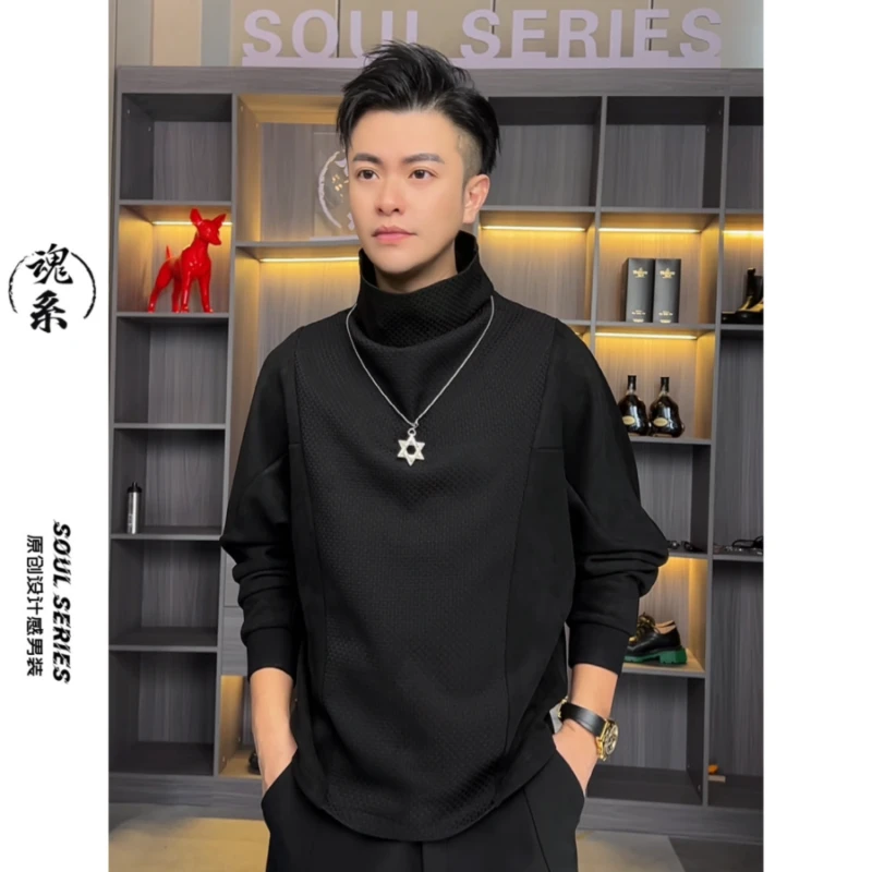[魂系]秋冬卫衣蝙蝠袖男士休闲百搭设计感长袖套头堆堆领500+267