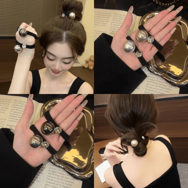 韩国东大门高级感发圈女生高弹力无接缝钉珠法式小香风头绳