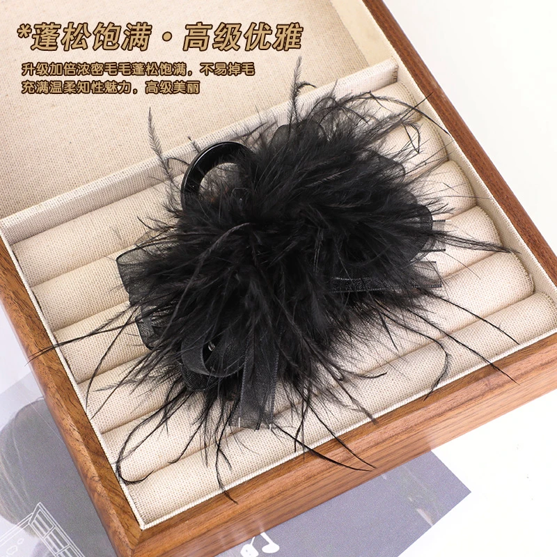 人鱼泡沫设计感网纱羽毛抓夹百搭气质网红时尚发饰黑色飘带鲨鱼夹