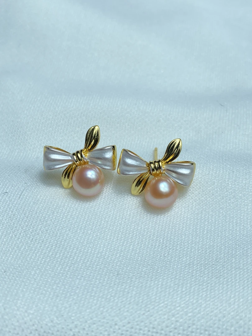 577.天然珍珠蝴蝶结时尚耳钉