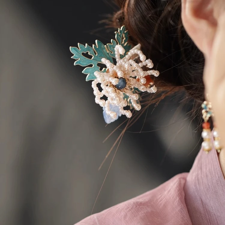 头饰森系仙美高级感发簪古风唐风明制发钗簪子复原款辑珠设计发饰