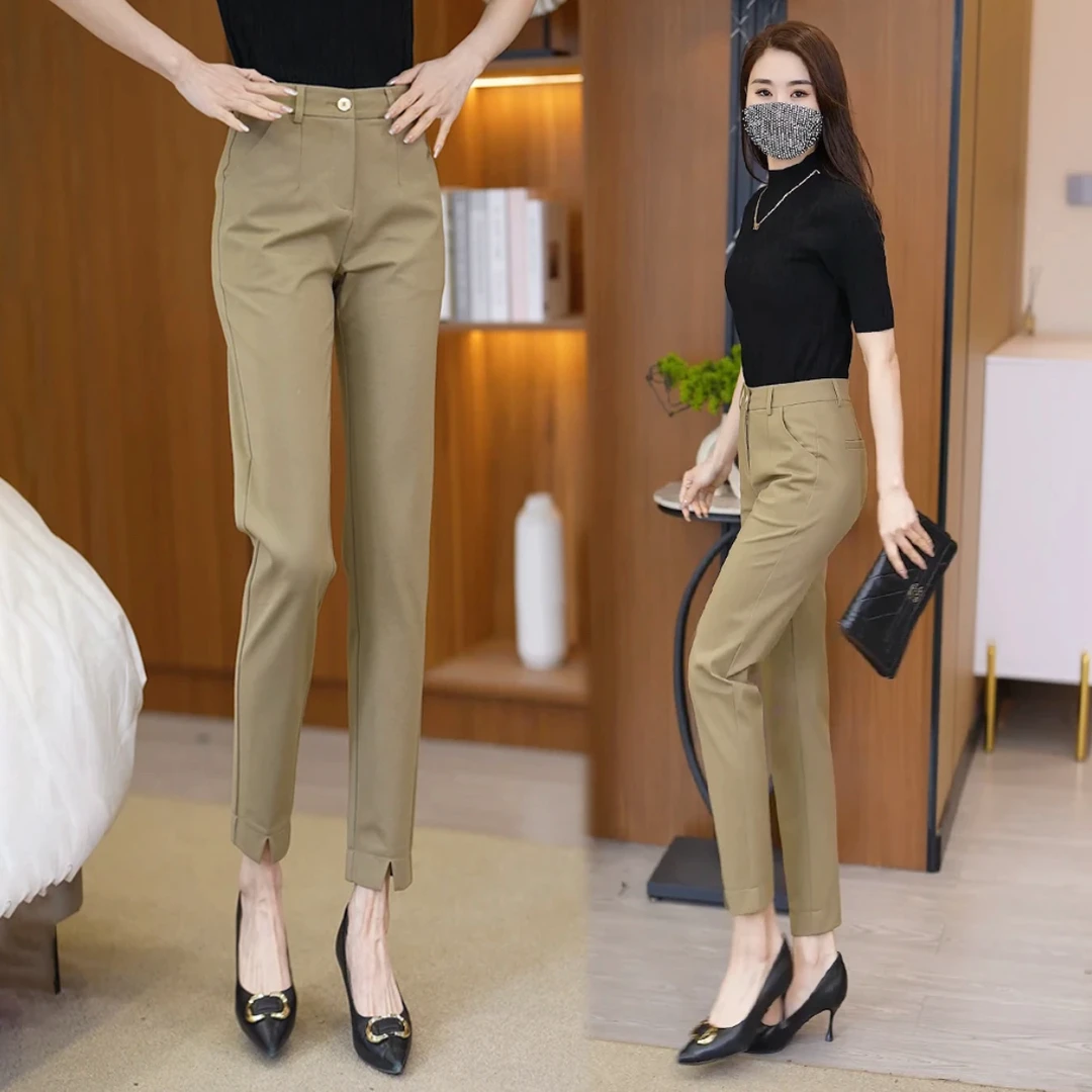 烟管裤女气质小个子时尚白色弹力高腰显瘦休闲裤百搭黑色长裤夏季