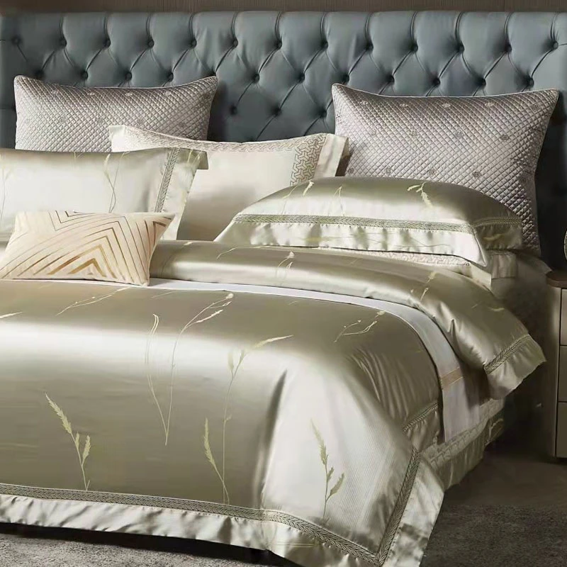 【别墅定制】进口140支镂空桑蚕丝埃及长绒棉床盖四件套