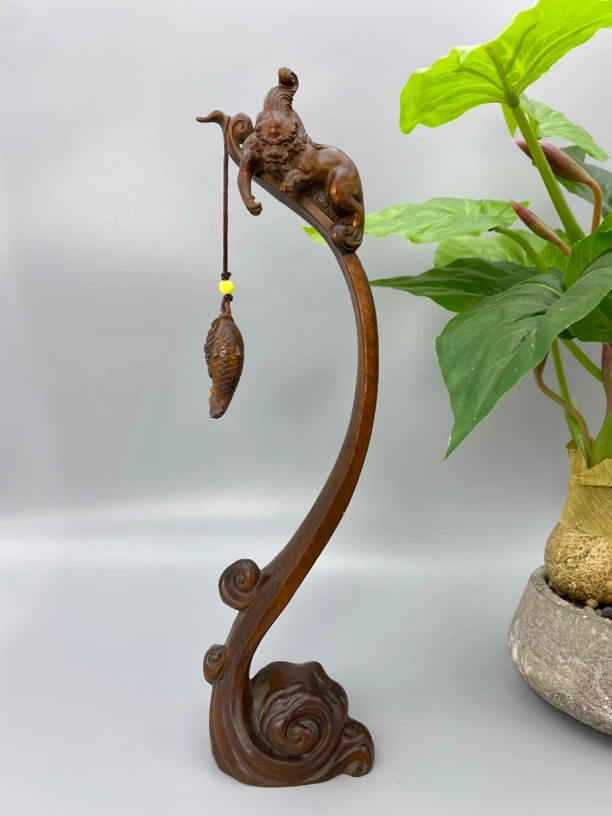 小叶黄杨木仿古（貔貅笔挂）高度28口径7.8