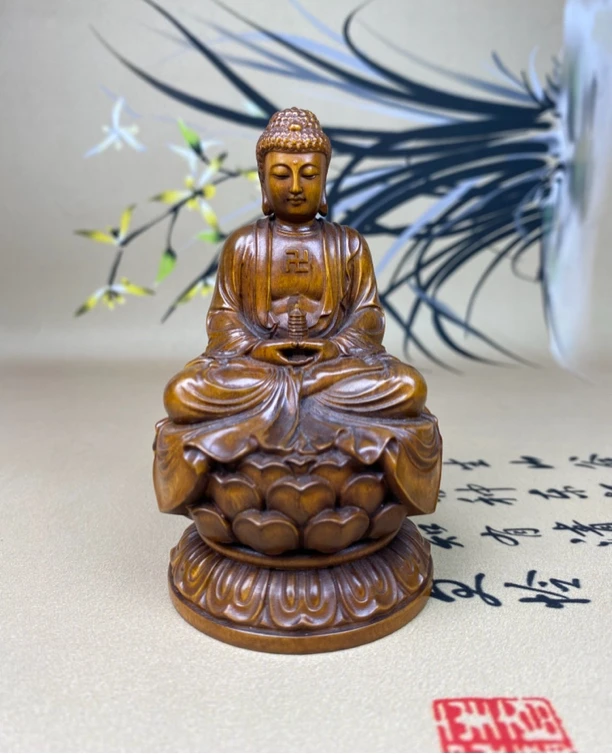 小叶黄杨木仿古（药师佛）佛像摆件高度10口径6坐佛摆件