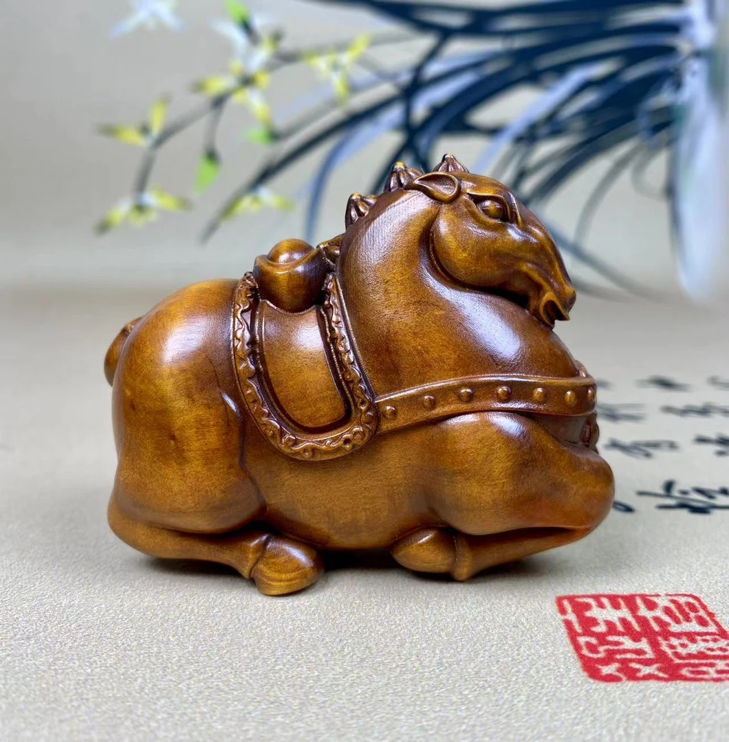 小叶黄杨木仿古（唐马）非遗文化工艺马上又米木雕雕刻