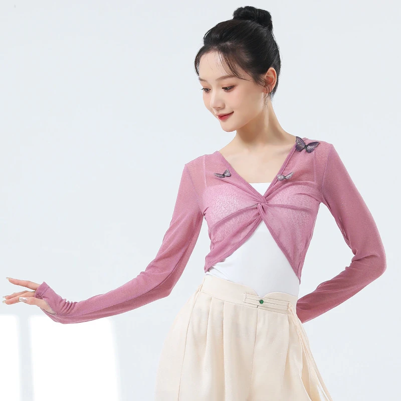 现代舞古典舞练功服女甜美防晒罩衣成人肌理感纱衣舞蹈衣形体上衣