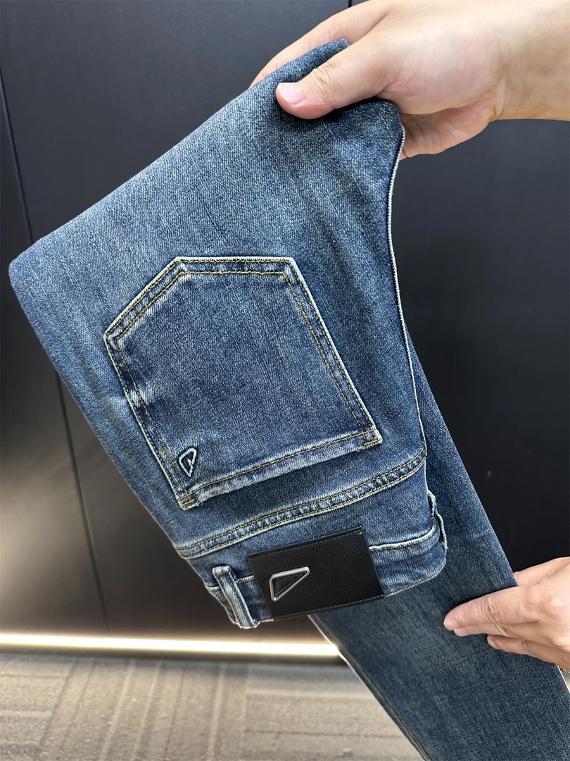 【KC专属】秋冬新品天青蓝时尚男牛仔裤子高端轻奢弹力修身小直筒