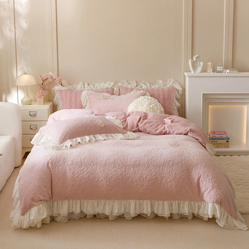 【秋冬新款】2024新款法式牛奶绒蕾丝床盖四件套系列-爱丽丝系列