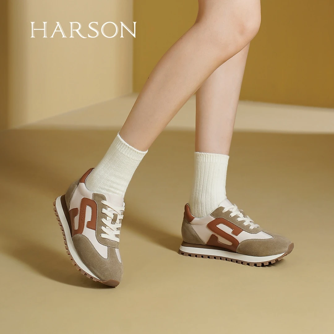 哈森复古德训鞋女2025春季新款时尚经典休闲运动板鞋HCL246123