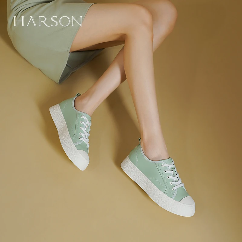 哈森厚底休闲板鞋女2025春季新款羊皮时尚休闲鞋小白鞋HCL246101