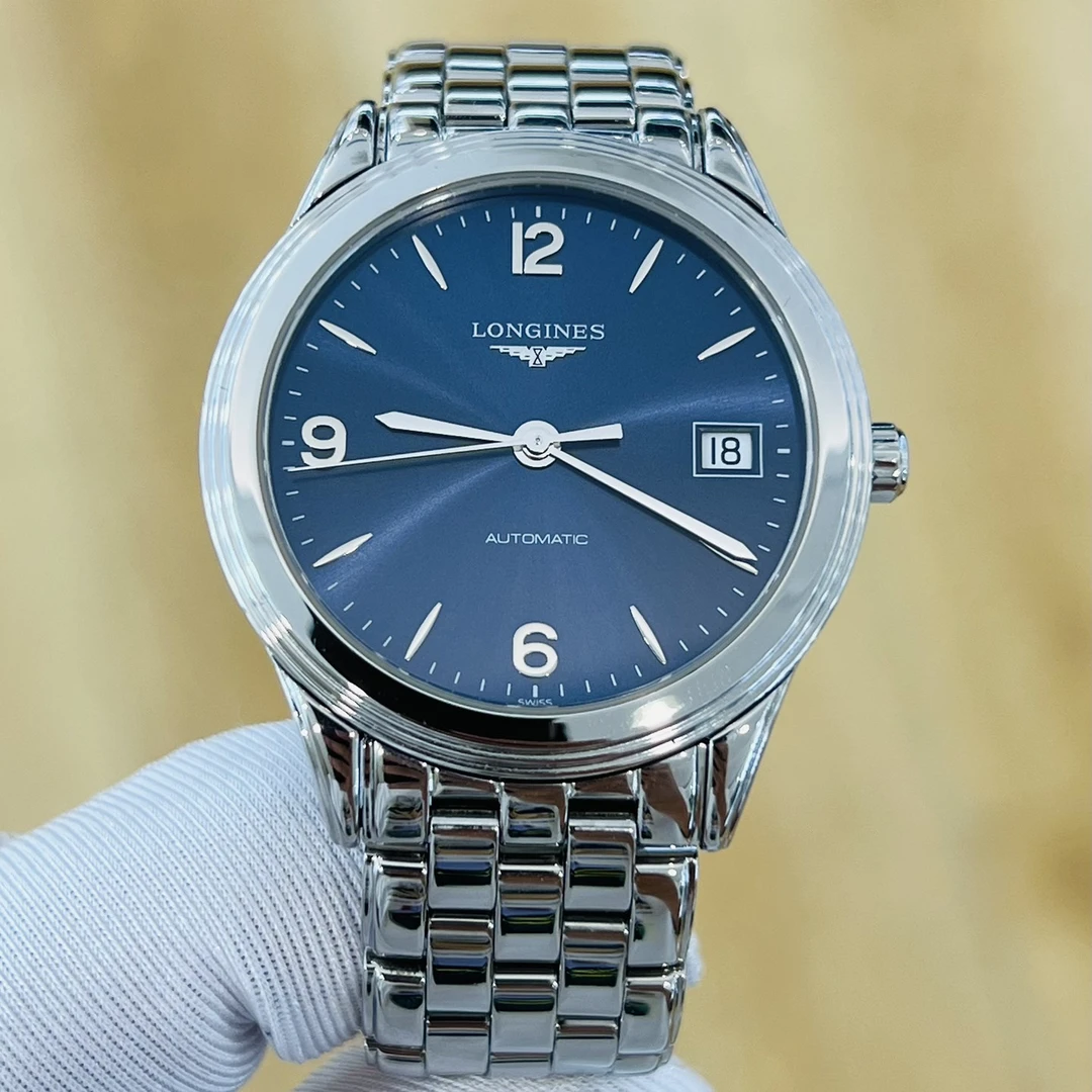 99新 Longines/浪琴 L4.974.4.96.6/军旗超薄蓝盘数字/表径38.5