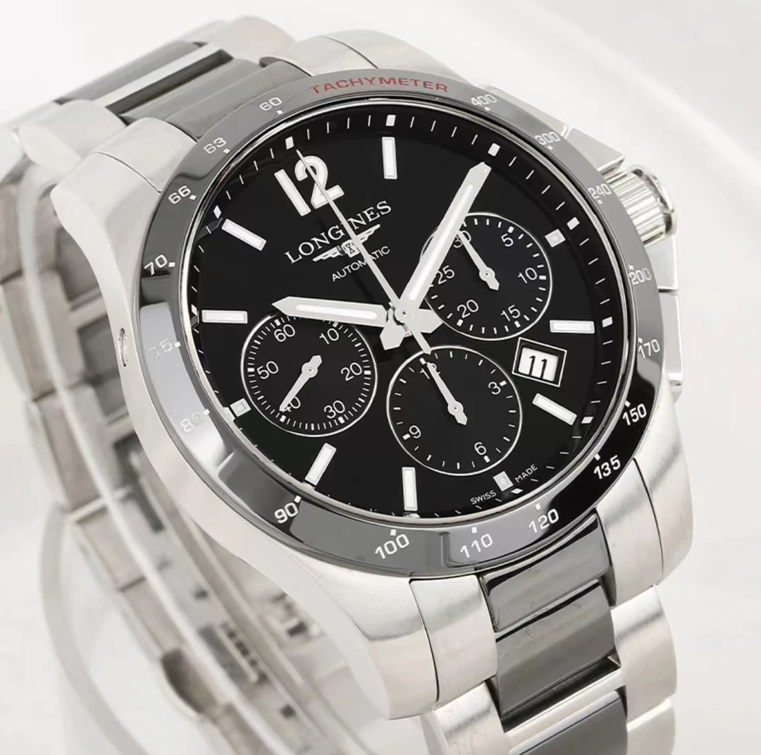 99新 Longines/浪琴 L2.744.4.56.7/黑陶瓷三眼744/表径41