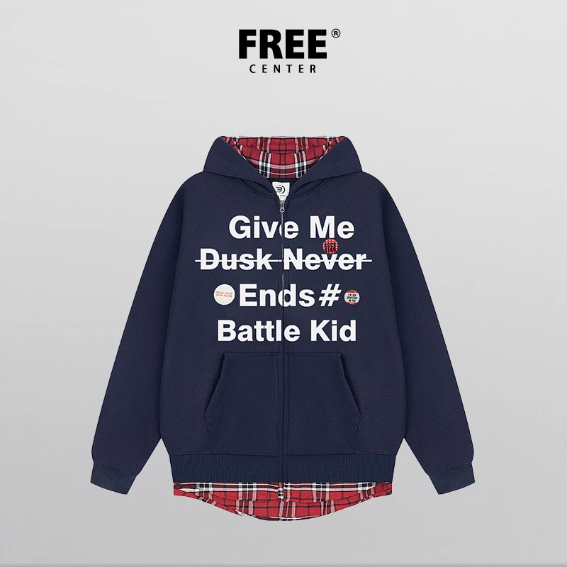 Free Center国潮牌潮流美式街头风格时尚情侣秋季宽松版卫衣外套