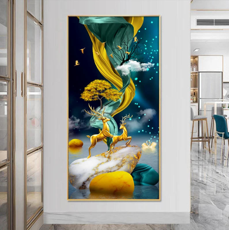 玄关装饰画现代简约入户客厅走廊壁画轻奢风过道竖版大气高端挂画