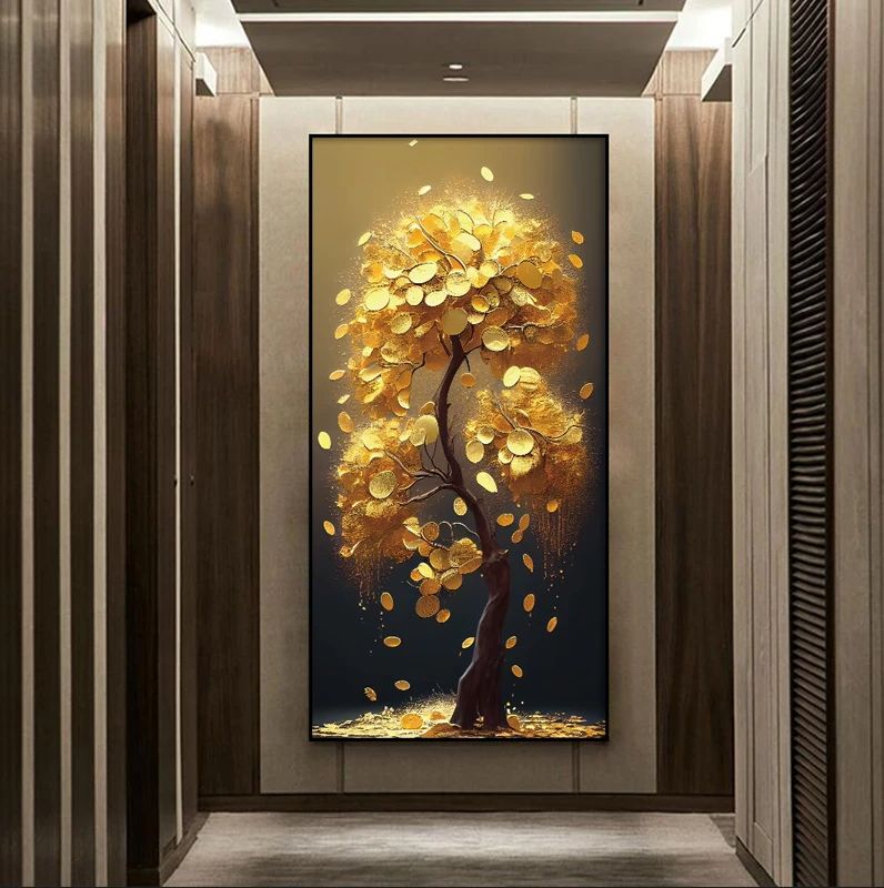 发财树led带灯轻奢入户玄关装饰画简约现代挂画壁画过道高级感