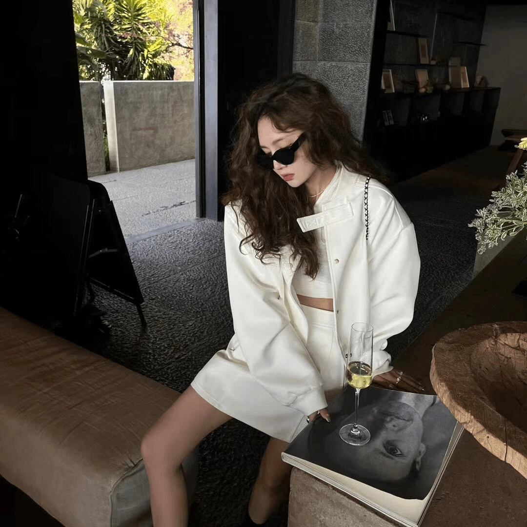 2024夏季新款休闲套装美式复古气质小个子网红白色时尚宽松韩版