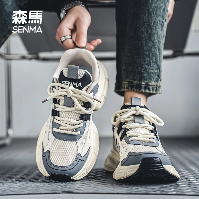 SENMA/森马秋季透气潮鞋百搭时尚厚底跑步鞋学生网面ins老爹鞋男