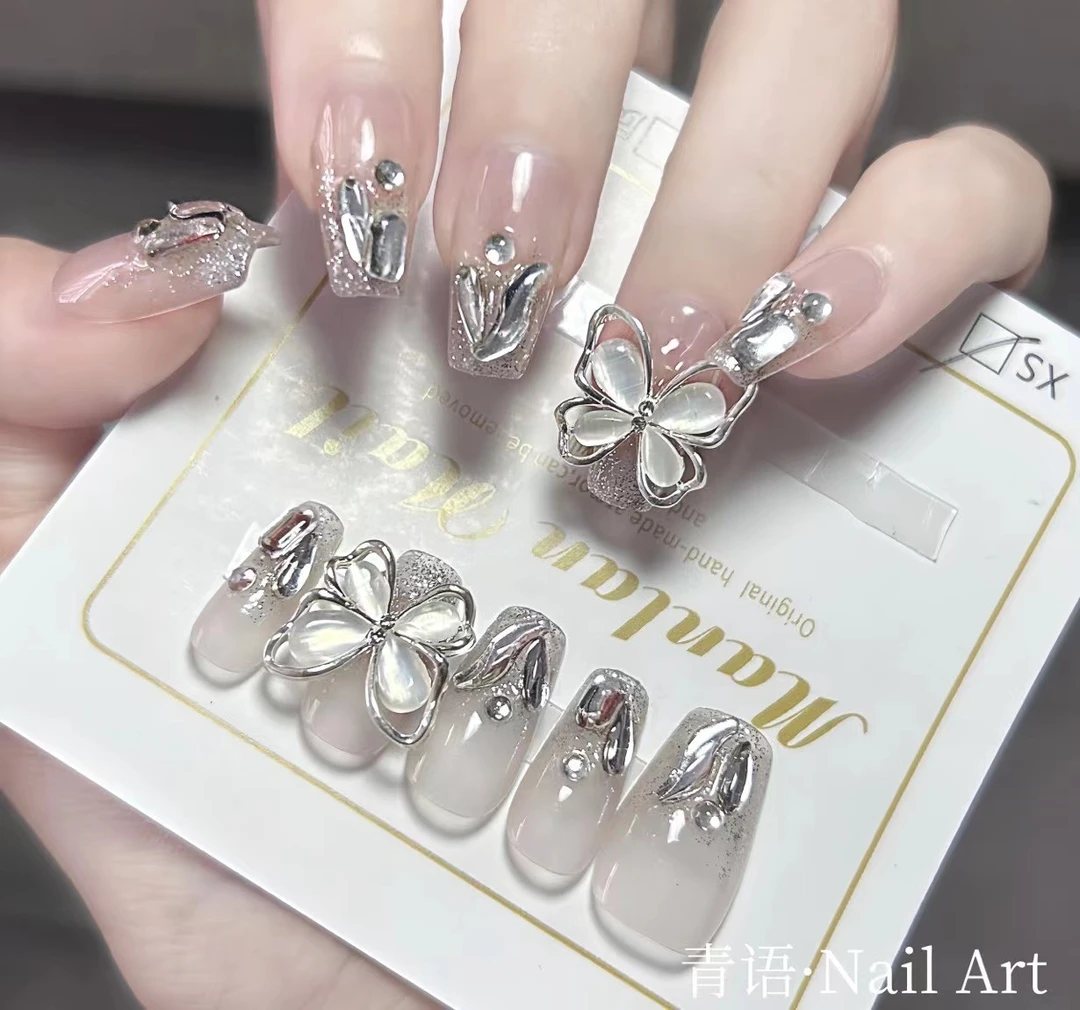 【青语•Nail Art】翩翩起舞 纯手工穿戴甲满钻爆闪蝴蝶钻