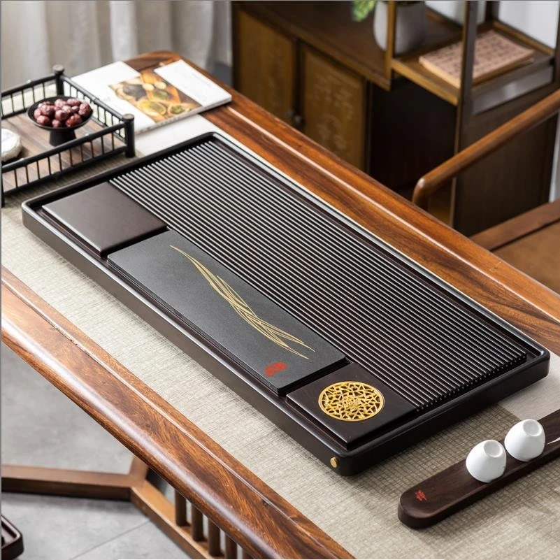 实木茶盘家用乌金石电木款办公室长方形茶台排水式功夫茶海托盘