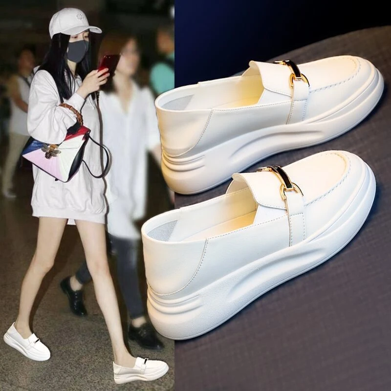 秋冬季回力休闲2023新款厚底皮鞋孕妇单鞋护士一脚蹬女鞋小白鞋女