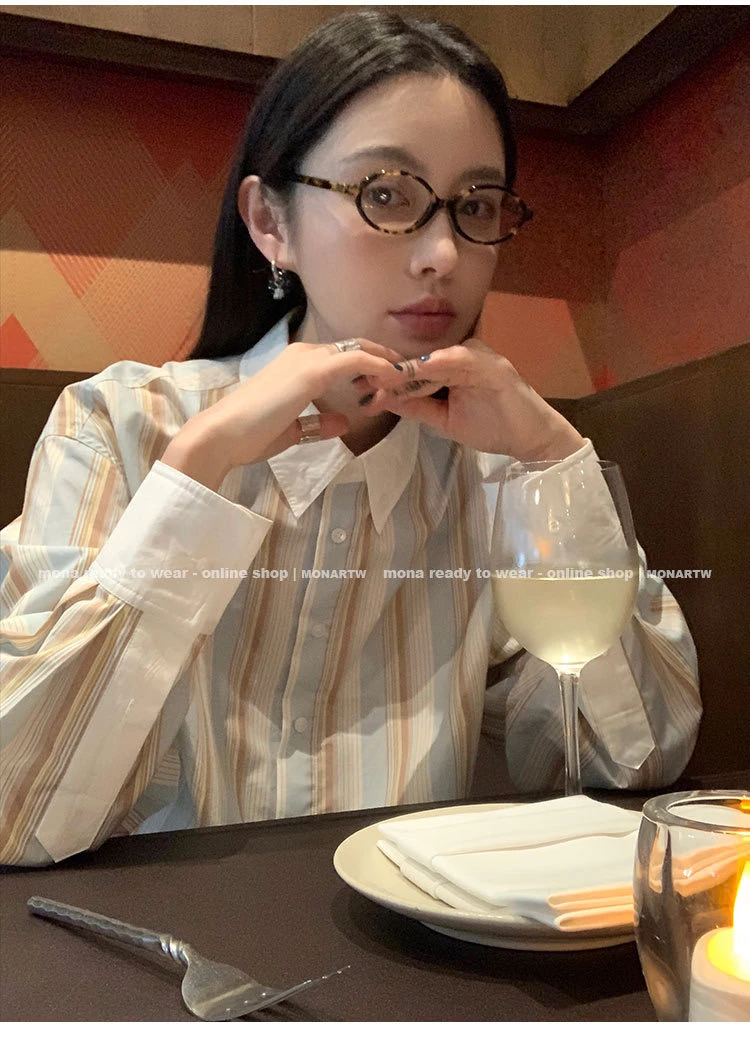 MONA 100棉 宽松休闲慵懒风oversize长袖衬衫上衣女 2024新款