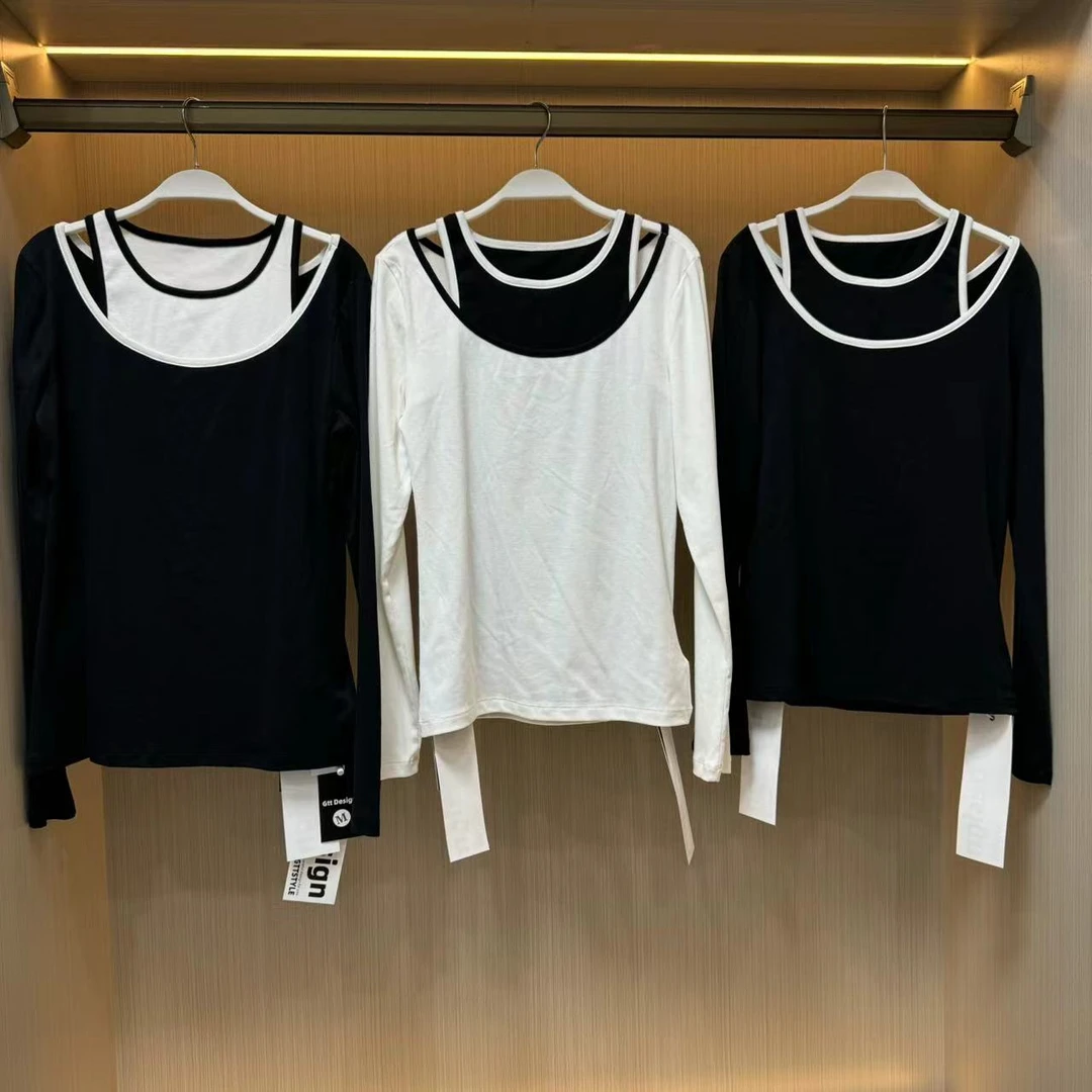 黑色白色经典t恤长袖背心连衣裙套装女小个子2024春秋夏新款