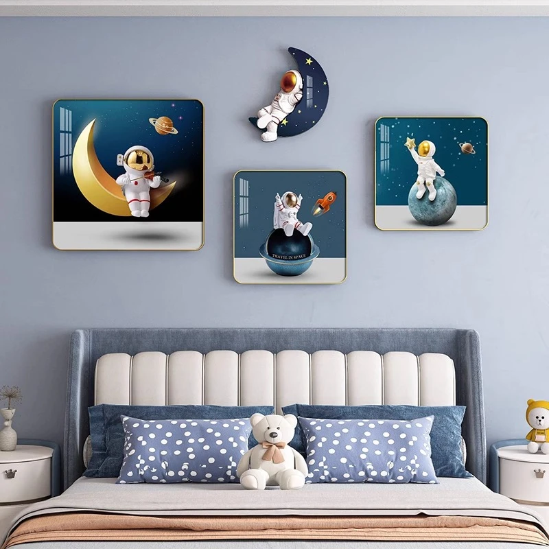 儿童房装饰画卧室床头背景墙面男孩宇航员挂画新女孩房间布置墙壁
