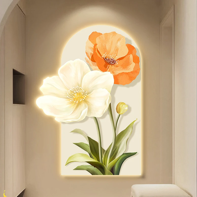 网红欧式风玄关装饰画原木北轻风挂客厅画厅奢走访过道画单幅花朵
