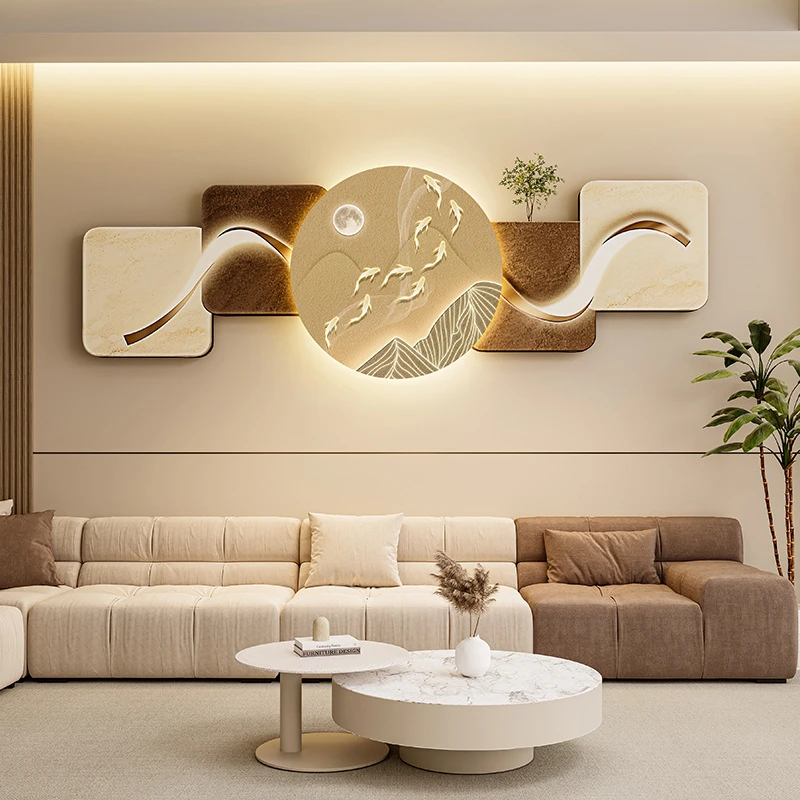 轻奢led带灯客厅装饰画沙发背景墙挂画壁画简约现代高级感灯画