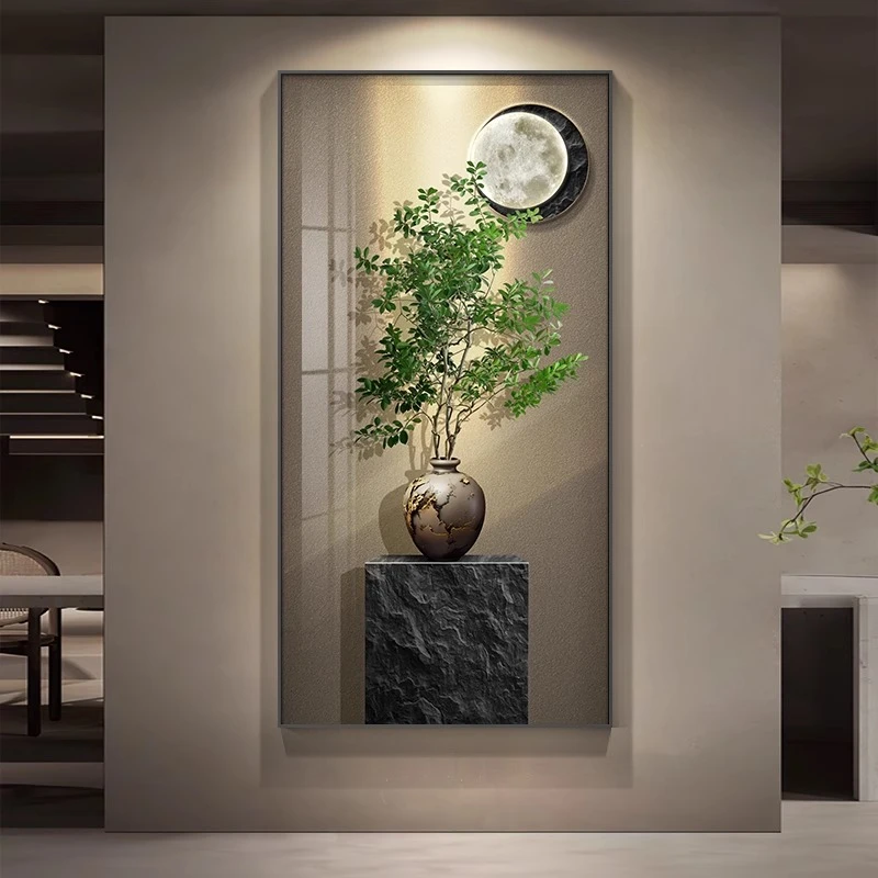 入户玄关装饰画高级感玄幻客厅走廊背景墙壁画新中式绿植过道挂画