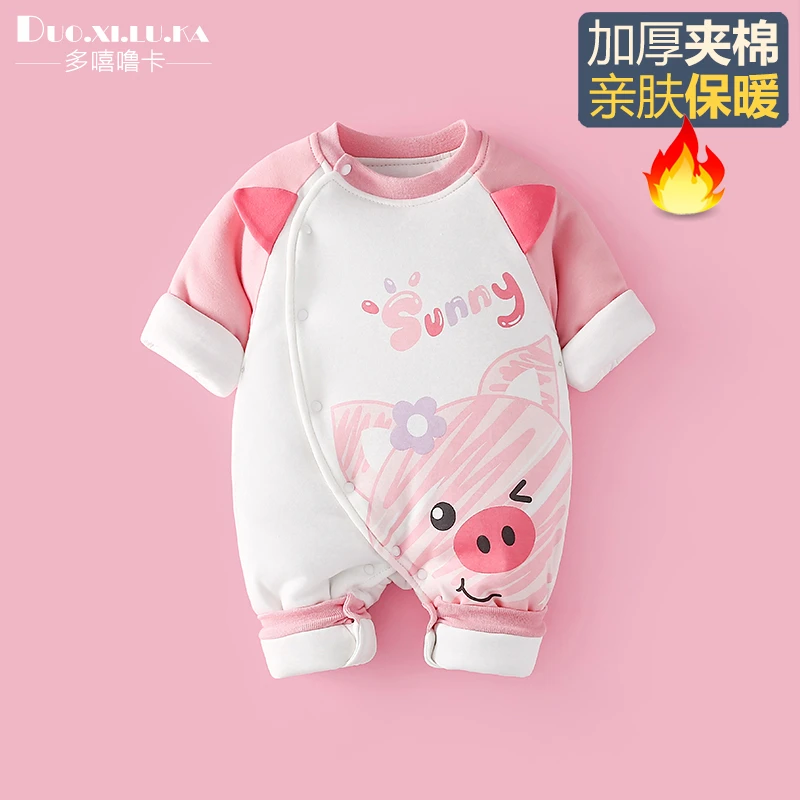 宝宝秋冬连体衣加厚棉服新生儿保暖棉衣夹棉哈衣睡袋外出服爬服