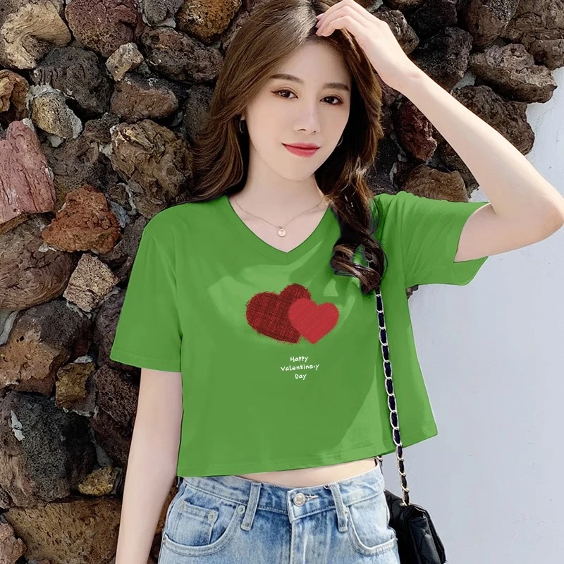 宽松短袖高腰露脐上衣女夏2024年新款纯棉短款t恤女半袖体恤ins潮