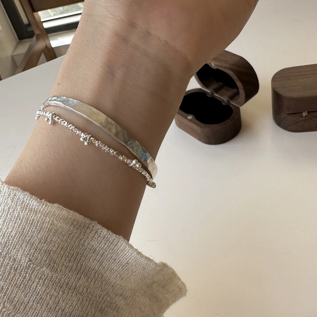 925银手链 s925纯银手镯 原创樱桃碎银子手链 不规则纯银开口手镯