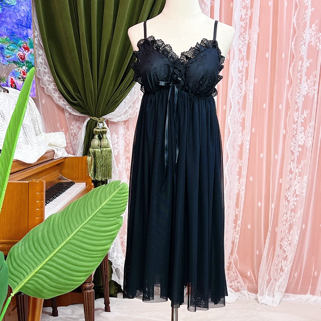 秋季新款女装家居服睡裙洛丽塔白色时尚气质宫廷中长款带胸垫