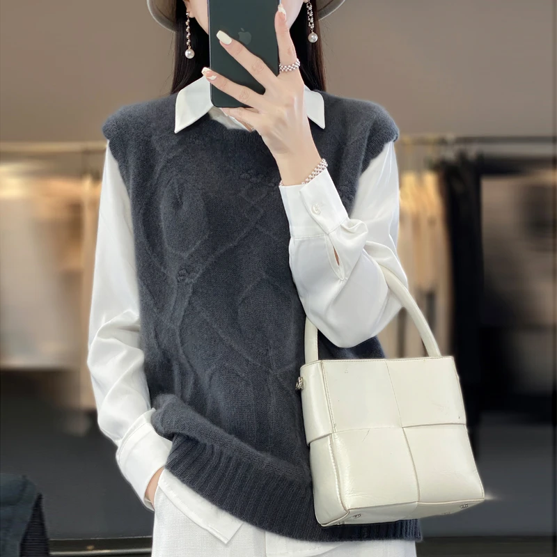 【钩花圆领马甲】100羊毛衫百搭显瘦看见秋冬轻奢新品气质叠穿洋气