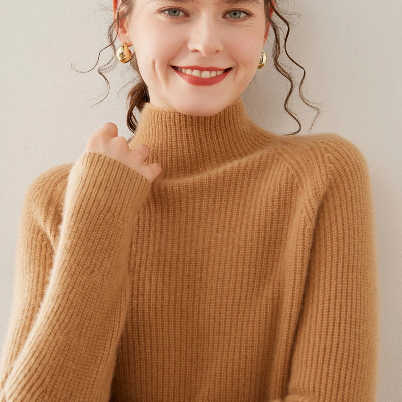 七针加厚半高领元宝针100羊毛衫宽松保暖毛衣女冬上衣针织衫新款