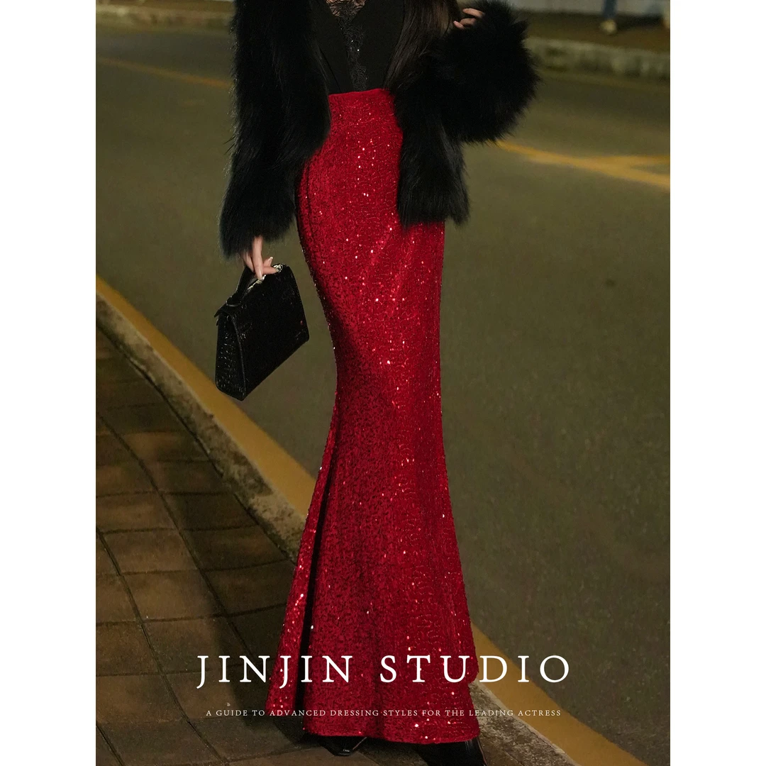 MD进进原创【红运新光】2024年会宴会亮片轻奢时尚显瘦鱼尾半身裙