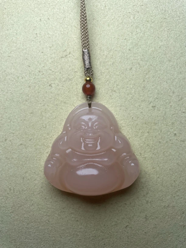 精品藕粉大肚佛挂件DIY配饰