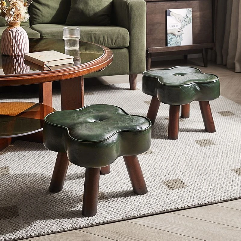 美式实木创意可爱小凳子时尚四叶草脚踏凳客厅简约脚凳门口换鞋凳