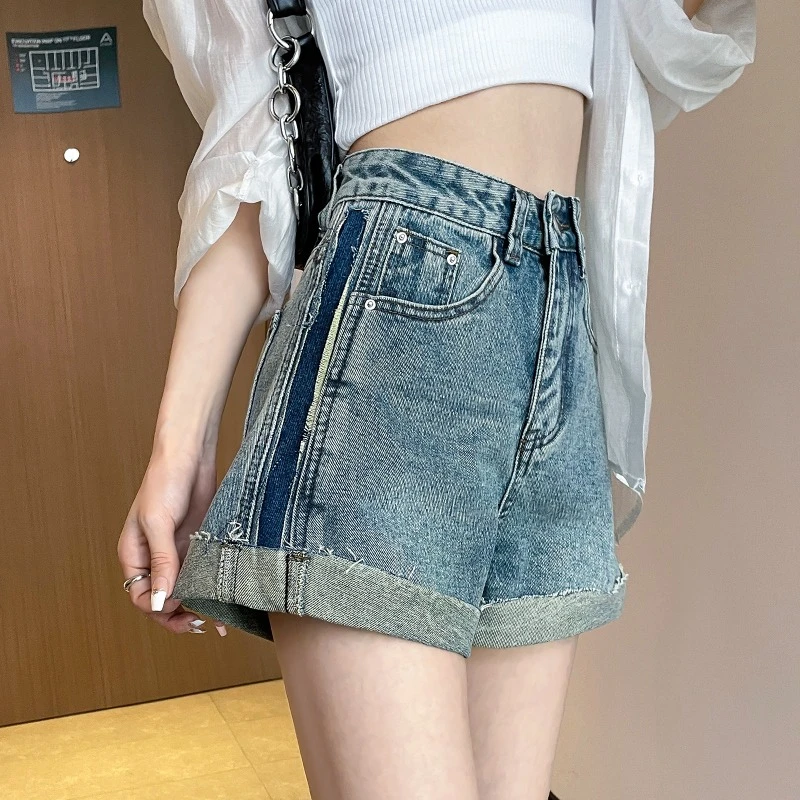 【断码清仓】短裤女2025年新款宽松显瘦百搭翻边时尚拼接夏天 A字