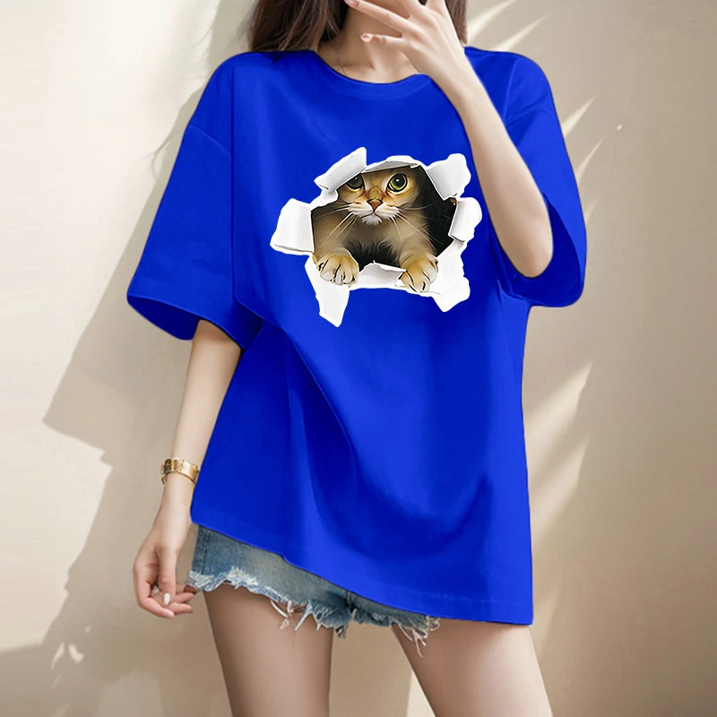 纯棉正肩中长款美式卡通短袖T恤女2024夏季新款欧货大版宽松上衣m