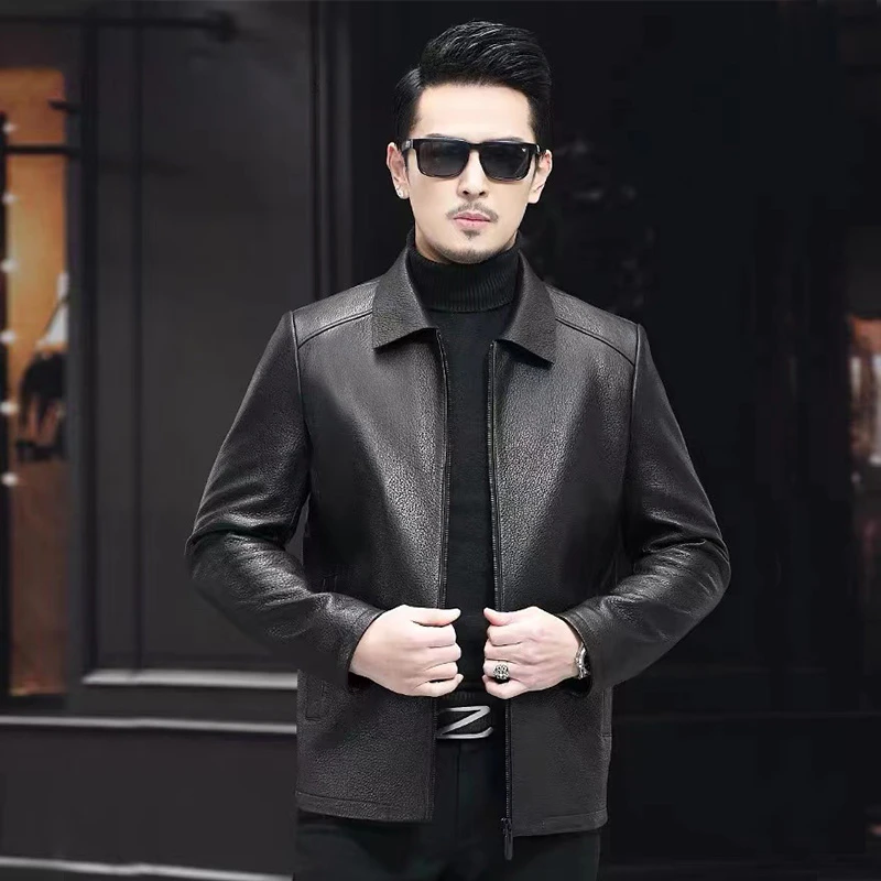 翻领牛皮皮衣夹克221024